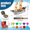 32 Pcs Pirate Ship Cake Topper Nautical Sailboat Model Decoration Set Gold Coins Pirate Gems Treasure Telescope for Pirate Birthday Party Supplies