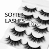 Hermosa Nashville Noir 3D Mink Lashes with 33mm Black Cotton Band and Dramatic Hairs, 5 Pairs Multipack,Real Mink EyeLashes Round Shape and Easy Apply of More than 20 Wears DRD006