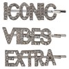 Lux Accessories Set (3pc) ICONIC VIBES EXTRA Words Clear Crystal Rhinestones Silver Tone Hair Pins