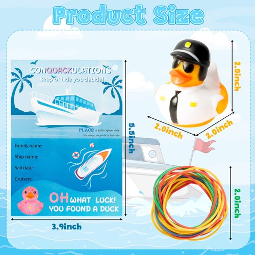 H1vojoxo 60PCS Cruise Duck Tags Kits Multi-colored Rubber Ducks for Cruise Ships Cruise Ducks for Hiding with Tags Carnival Cruise Line Gold Sailing Card Cruising Ducks Passport Card Rubber Bands