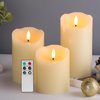 Eywamage Ivory Flameless Pillar Candles with Remote, Flickering Realistic LED Battery Wax Candles Set of 3, Φ 3" H 4" 5" 6"