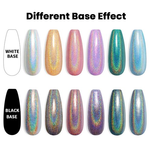 RARJSM Holographic Nail Polish Set, Spring Summer Color Gel Nail Polish Silver Gold Violet Purple Olive Green Blue Rose Gold Gel Polish 6PCS 7.5ML Curing Required Nail Art Manicure Salon