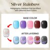 MIZHSE Cat Eye Gel Nail Polish: Glitter Rainbow Holographic Gel Polish with Magnet, Reflective Translucent UV Gel for Nail Salon Home DIY, Sliver Rainbow 10Ml