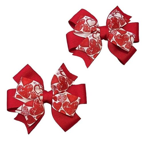 Valentine Red Hearts Toddler Hair Bow Set