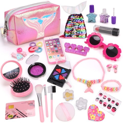 KaeKid Pretend Play Makeup Toys for Girls 3 4 5 6 7 8 Years Old, Kids Makeup Kit Princess Girl Easter Gift Toys Toddler Cosmetics Dress Up Set (Not Real) (B6335)