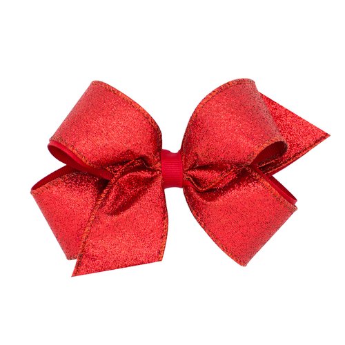 Wee Ones Party Glitter and Grosgrain Bow Overlay on a WeeStay No-Slip Hair Clip, Medium, Red