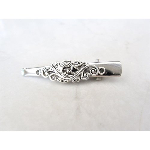Generic Small silver tone metal filigree alligator hair claw clip clamp fine hair