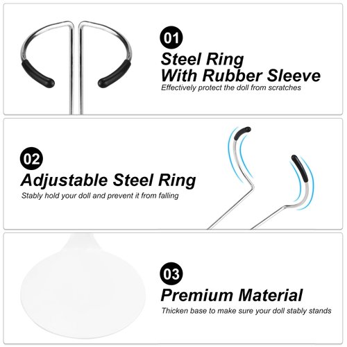 HMIEPRS 10 Pcs Doll Stand Adjustable Doll Display Stand, Action Figure Stand Holder 1/6 Scale Doll Support Stand for 8" to 12" Doll Accessories (White)