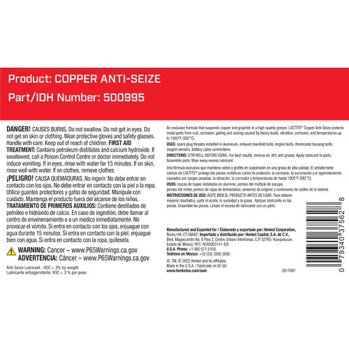 Loctite Copper Anti-Seize Lubricant 1lb Brushtop Bottle