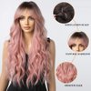 Esmee Long Wavy Pale Pink Wig For Women Bangs Wig Curly Synthetic Hair Natural Looking Heat Resistant Fiber For Daily Party Cosplay Christmas Wear