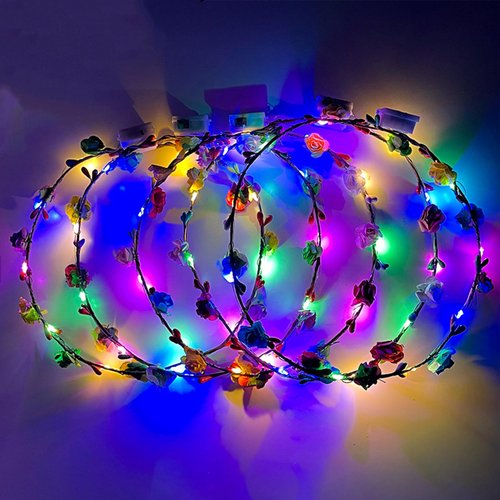 HKZTUY 5pcs LED Flower Crown Headband, Halloween Light Up Flower Headbands for Women, Garlands Glow in The Dark Floral Wreath Crowns