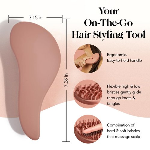 Kitsch Detangler Brush for Curly, Straight, Wet and Dry Hair - No Pain Hair Detangler Brush with Flexible Bristles, Easy-to-Hold, Shower & Travel Hair Brush for Adults and Kids - Terracotta