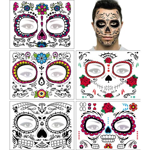 Day of the Dead Face Tattoo Halloween Makeup Tattoos Decor Stickers Sugar Skull Temporary Tattoo ...