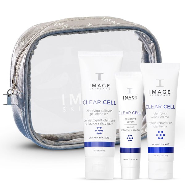 IMAGE Skincare, Clear Cell Skin Care Gift Set for Teens, Cleanser, Serum and Moisturizer, 3 Step Regimen Holiday Travel Size Set