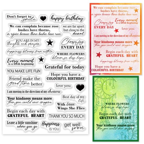 INFUNLY Inspirational Words Clear Stamps 6.3x4.3 Sentimental Blessing Words Pattern Rubber Silicone Transparent Seal Stamps for Holiday Card Making Decoration DIY Scrapbooking Photo Album Journaling