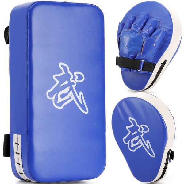 WUWEOT 2-in-1 Punching Mitts Kick Pack Set, Boxing Mitts Focus Pads and Taewondo Kick Pad, Thai Pads Karate Kick Pads, Martial Arts MMA Punching Mitts Kicking Boxing Shield Training for Men Women Gym