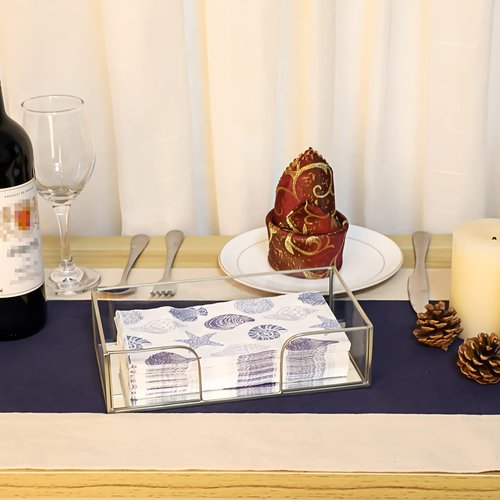 Sumnacon Bathroom Guest Towel Holder - Rectangle Glass Napkin Holder for Guest Hand Towels Paper Napkins, Decorative Napkin Holder Tray for Bathroom Vanity Toilet Tank Table Kitchen Countertop,Silver