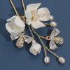 Soulshow 5 Pieces White Flower Bridal Wedding Hair Pins for Women Resilient No Deformation Polymer Clay Flower Hair Pins Pearl Rhinestones Wedding Hair Pieces for Brides