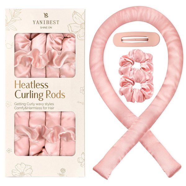 YANIBEST Satin Heatless Curler Set, Overnight Hair Curler to Sleep in, No Heat Curling Rods, with Satin Scrunchies and Clip
