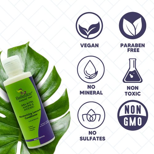 Bellestar Natural African Leave-in Conditioner for Dry, & Damaged Hair | Super Moisturizer & Detangler with Shea Butter & Avocado | Daily Wonder Hair Protection for Healthy Bounce Curl 8.8 Fl oz