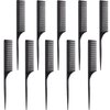 10 Pieces Rat Tail Comb Styling Carbon Heat Resistant Comb Anti Static Teasing Comb for Back Combing Root Teasing Adding Volume Evening Styling Black