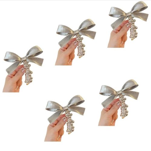 Hair Ties, 5pcs Bow Pearl Elastic Telephone Line Hair Rings, Hair Tie, Hair Tirs, Plastic Hair Ro...