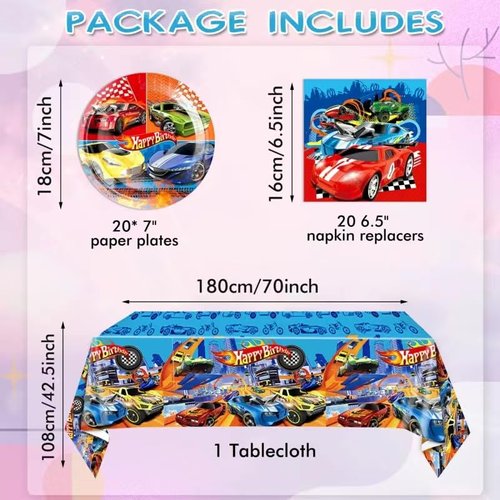 41PCS Happy Race Car Birthday Party Supplies Cars Theme Birthday Party Decorations Disposable Tableware Include Plates Napkins Tablecloth For Kid Boys Serve 20