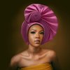 QliHut Nigerian Gele Headties with Beads and Stones African Headtie Women Head Wrap Already Made Auto (Pink)