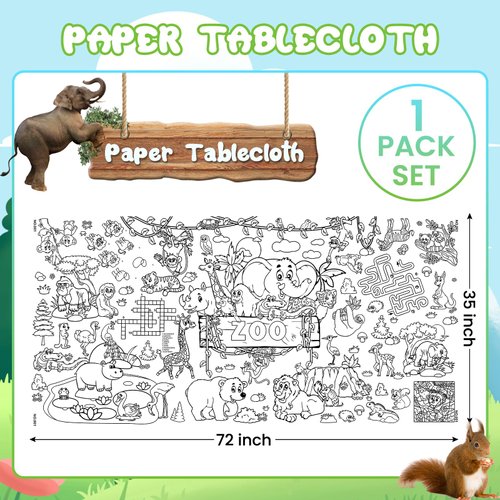 Giant Coloring Poster,35x72Inch Zoo Animal Activity Drawing Paper Coloring Table Cover,DIY Zoo Poster Table Cloth Art Crafts Coloring Mat for Kids,Home Classroom Party Decorations Suppiles