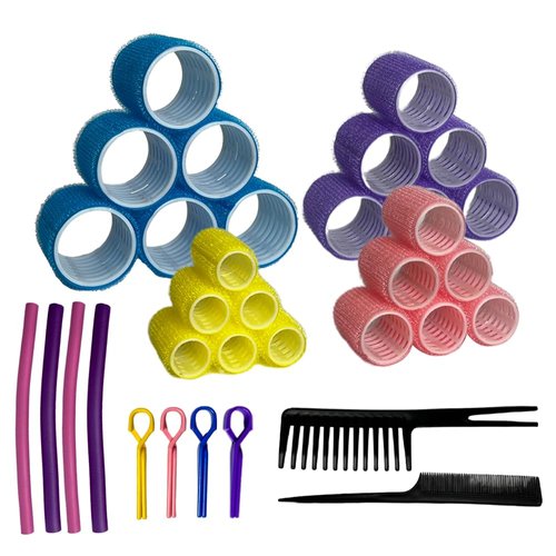 56-Piece Hair Rollers Set - Mixed Hair Curlers for All Hair Types, 4 Sizes, Includes Clips, Combs & Sponge Rollers, Perfect for Heatless Curls & Voluminous Styles
