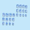 Tyuimhx Blue White Gradient Press on Nails Short Square Fake Nails Ombre False Nails With Gold Line Design Full Cover Stick on Nails Summer Acrylic Artificial Nails for Women Girls Glue on Nails 24Pcs