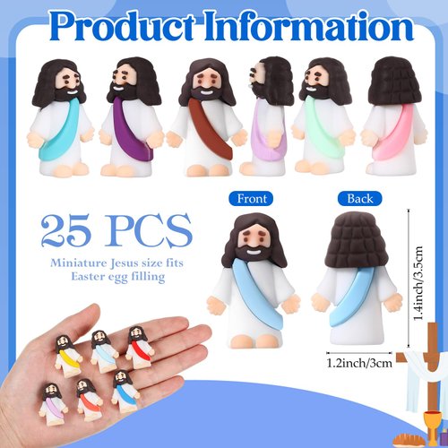 Bememo 25 Pcs Little Jesus Figures Original Design Mini Rubber Jesus Toys to Hide and Seek Religious Party Favors Sunday School Baptism Gifts(Comprehensive Colors)