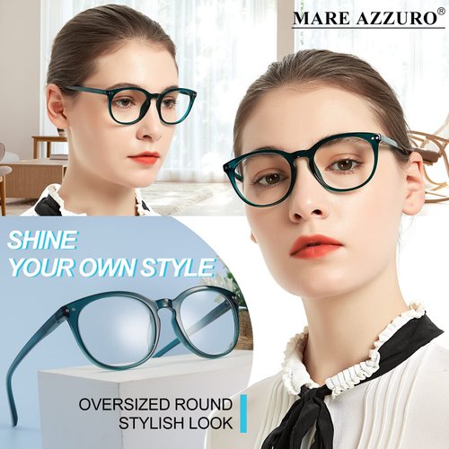 MARE AZZURO Reading Glasses Women Readers +6.0 Stylish Round Reader 6.00 with Spring Hinge
