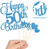 Lecferrarc 50th Birthday Cake Decorations, 50th Birthday Candles Cake Numeral Candles and Glitter Happy 50th Birthday Cake Toppers Set for Birthday Party Supplies (Blue)