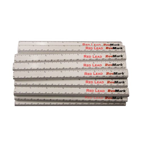 RevMark Carpenter Pencil 24 Pack White with Red Lead and Printed Ruler, Made in The USA. Quality Cedar Wood for Carpenters, Construction Workers, Woodworkers, Framers. Medium Lead Bulk Lumber Pencils