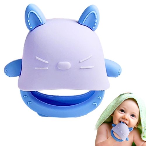 Gradient Mode Baby Teething Toy for 0-6 Months Infant Cat Buddy Never Drop, Infant Chew Toys Food Grade Soothing Teething Pacifiers for Baby Teething Relief 3 Months + (Blue)