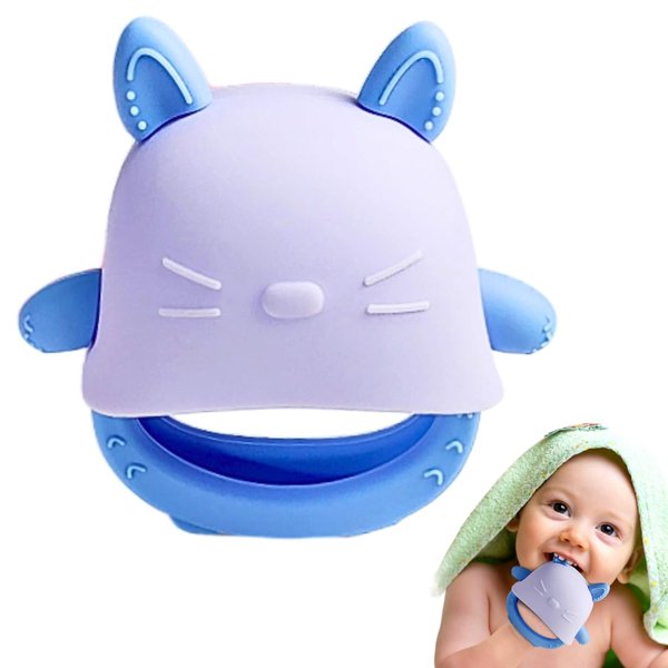 Gradient Mode Baby Teething Toy for 0-6 Months Infant Cat Buddy Never Drop, Infant Chew Toys Food Grade Soothing Teething Pacifiers for Baby Teething Relief 3 Months + (Blue)