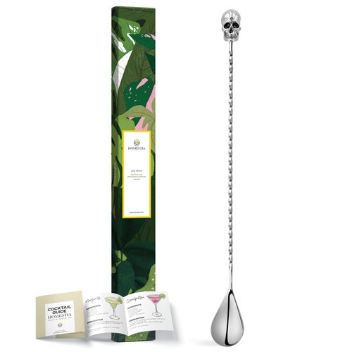 Homestia 12" bar spoon cocktail mixing spoon,304 stainless steel material,Halloween,Alloy Gothic Skull beverage mixer long handle spoon, beverage mixing spoon,long spoon for stirring/layering/mixing
