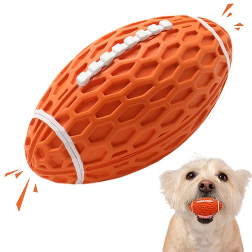 Petinstinct Small Squeaky Dog Toys, Rubber Puppy Football Toy for for Aggressive Chewers, Durable and Interactive Dog Toys for Small Dogs, Tough Fetch Dog Ball Toy, Orange, Small