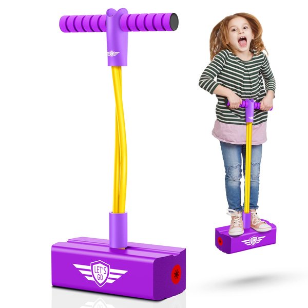 CUUGO LET'S GO! CG Foam Pogo Jumper for Kids, Toys for 3-12 Years Old Boys Girls Pogo Stick Outdoor Toys Gifts for 3-12 Year Old Boy Girl Fun Toys Christmas Birthday Gifts Stocking Stuffers（Purple）