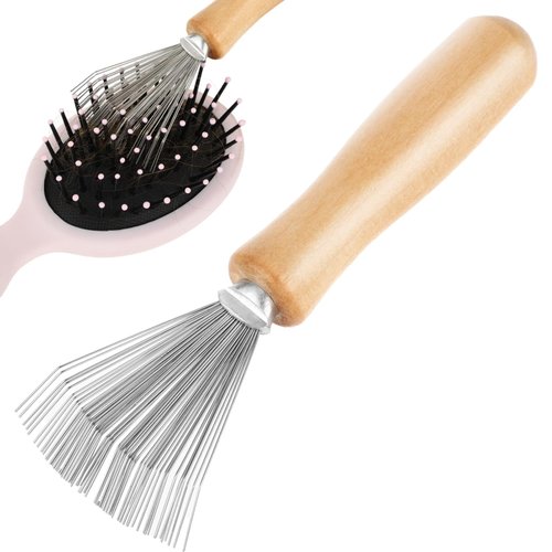 Andibro Hair Brush Cleaner Tool, Comb Cleaning Brush Rake Design Brush Cleaner Wooden Handle Hair Remover Mini Hair Instrument for Removing Hairs Dust Dirt Lint Home Salon