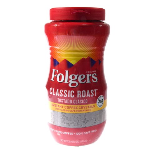 Folgers Instant Coffee Crystals, Classic Roast, 16 Ounce