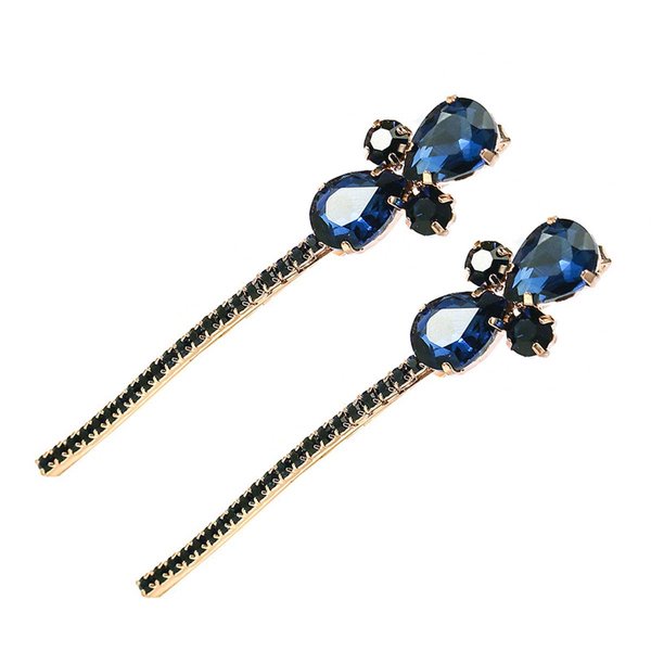 2PCS Women Lady Vintage Imitation Crystal Rhinestone Alloy Barrettes Side Clip Hairpin Hair Clip Bobby Pins Hair Accessories for Wedding Bridal (Blue)