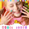 JANYUN 192Pcs Fake Stick on Nails for Kids Pre-glue Full Cover Short False Nail Tips Stick on Nails for Kids Children Lovely Gift Girls Nail Art Decoration