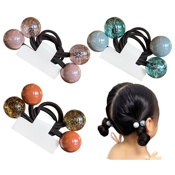 Wenlly 6 pieces hair ties, double headed ball elastic ponytail holder, Wrap hair rope, sweet hair scrunchies, hair accessories, light color