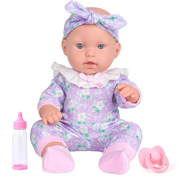 ZQDOLL 12 Inch Baby Dolls with Purple Clothes Set,Washable Doll Accessories Nipple Bottle First Baby Dolls Toy Stuff Playset Gift for Girls Toddlers Kids