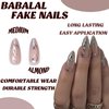 BABALAL Almond Press on Nails Medium Fake Nails Sliver swirl Glue on Nails Rhinestone Stiletto Acrylic Nails with Design