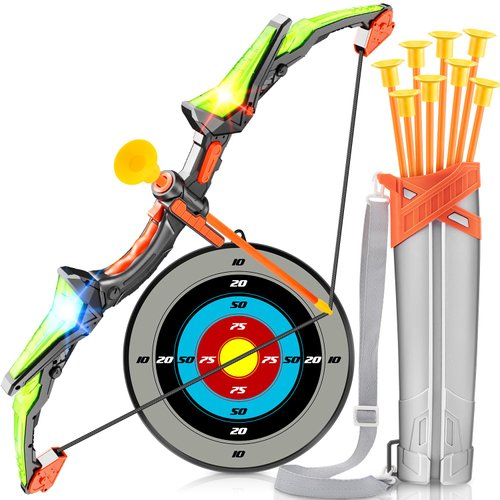 Kids Bow and Arrow Toy Set, LED Light Up Archery Toys with 8 Suction Cups Arrows, Outdoor Indoor Shooting Games Toys for 6 7 8 9 10 11 12 Year Old Boys Grils Birthday Gifts
