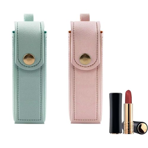 GUQIANLU 2Pcs Lipstick Case with Keychain, 6-inch PU leather Lipstick Organizer Holder with a keychain, ideal for Mini Lip Balm storage on the go.A great gift for women.