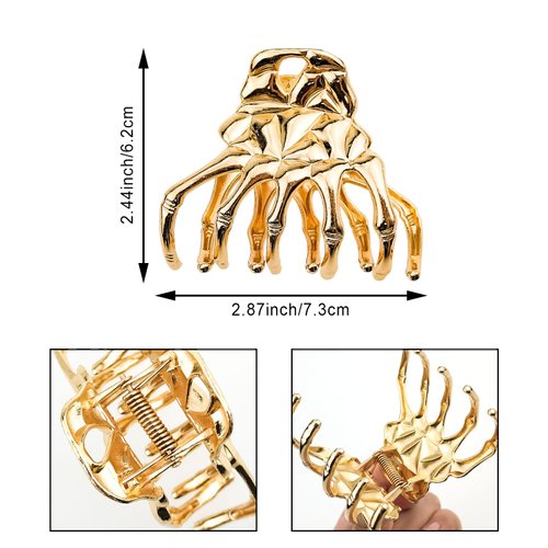 4 PACK Skull Hair Clips Skull Hand Hair Claw Metal Hair Claw Clips Barrettes for Thick and Long Hair Halloween Cosplay Party Favor Hair Accessories for Women and Girls